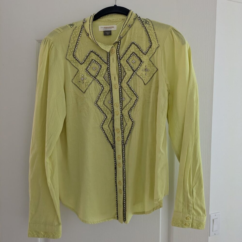 Bright Yellow Beaded Button Down - image 1